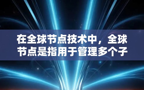 在全球节点技术中，全球节点是指用于管理多个子网连接的服务器或基础设施。它们在网络安全和VPN服务中扮演关键角色，确保网络的可靠性和安全性。以下是关于全球节点的详细指南